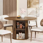 Table à manger ronde de 47" avec rangement caché, table de cuisine sur pied pour 4-6 personnes, table à manger compacte