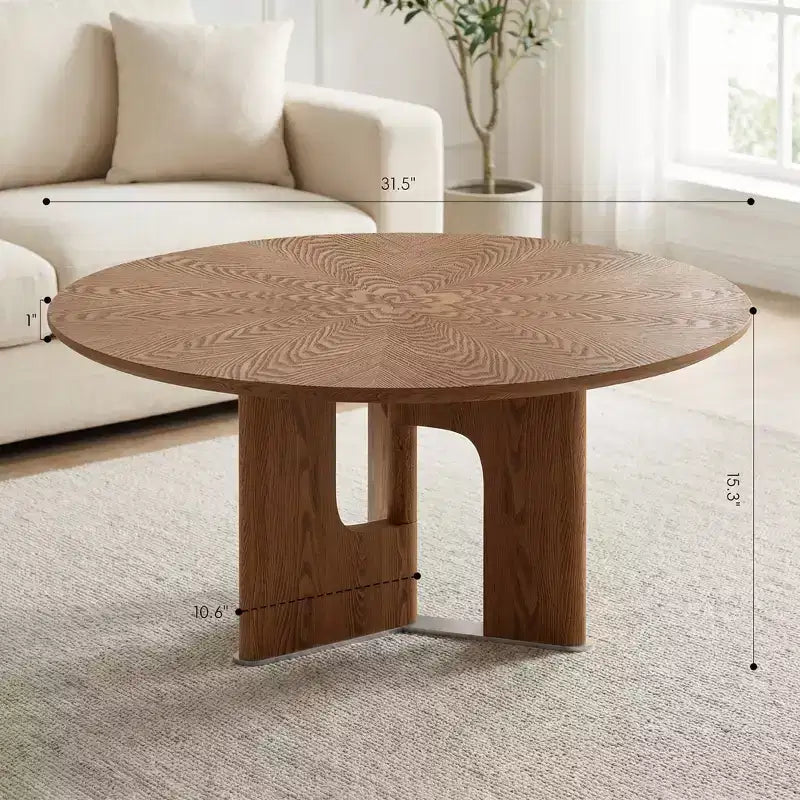 Table Basse Ronde JVNOXK 80 cm en Placage de Frêne Rustique pour Petit Salon, Noyer