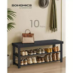 SONGMICS Banc range-chaussures, Organisateur de rangement pour chaussures à 3 niveaux en bambou, Banc d'entrée, Supporte jusqu'à 130 kg, pour entrée, salle de bain, chambre, Noir Encre