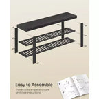 SONGMICS Banc range-chaussures, Organisateur de rangement pour chaussures à 3 niveaux en bambou, Banc d'entrée, Supporte jusqu'à 130 kg, pour entrée, salle de bain, chambre, Noir Encre