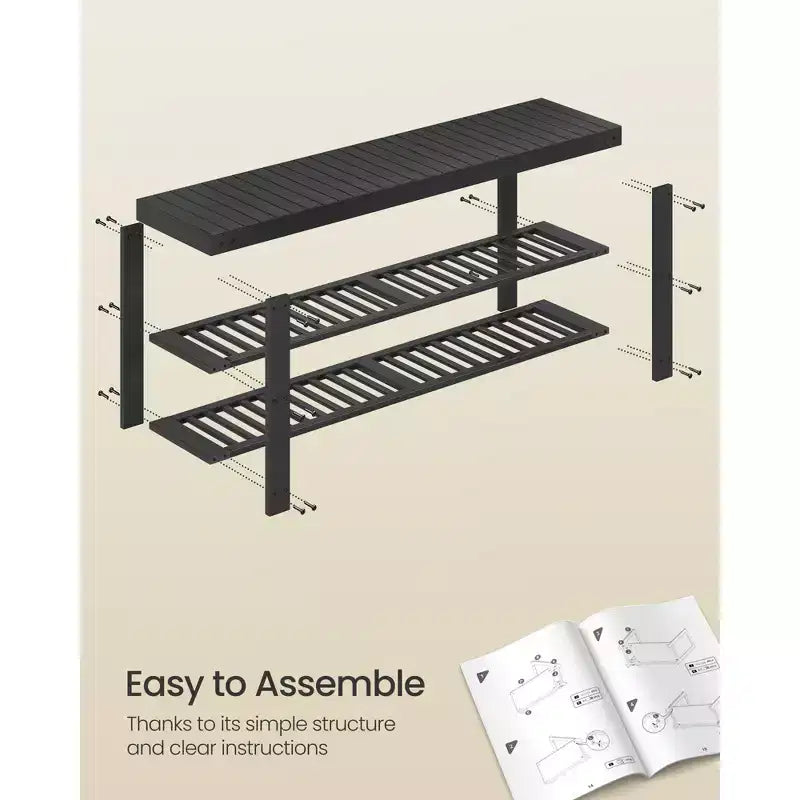 SONGMICS Banc range-chaussures, Organisateur de rangement pour chaussures à 3 niveaux en bambou, Banc d'entrée, Supporte jusqu'à 130 kg, pour entrée, salle de bain, chambre, Noir Encre