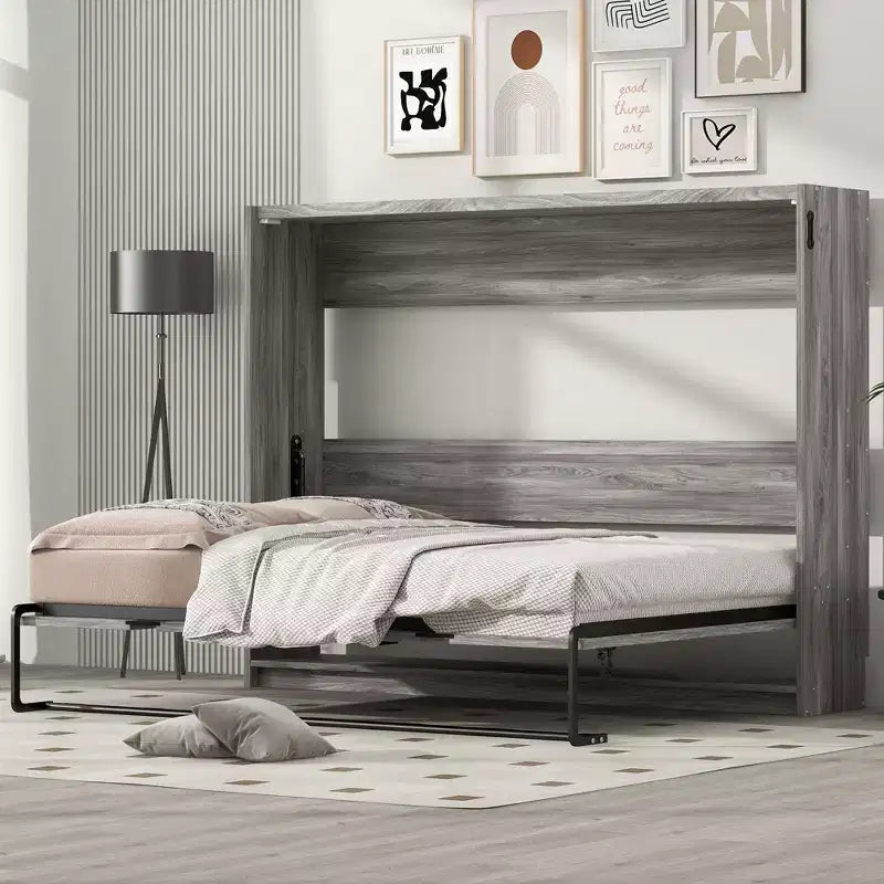 FAMYYT Lit plateforme pleine grandeur avec ports USB, assemblage facile