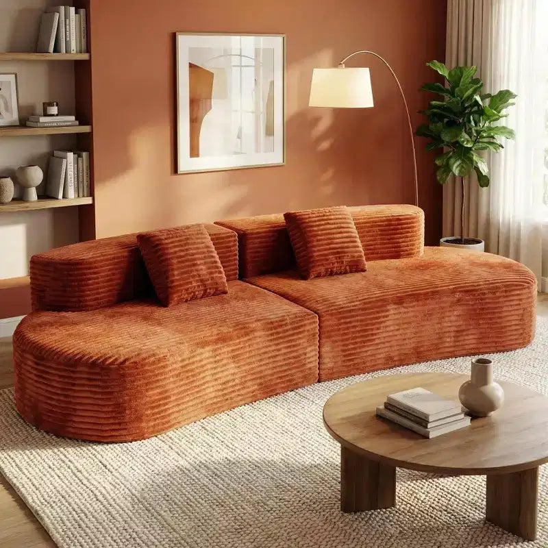 FurnitureR 108.6 Corduroy Modular Sofa Couch, Modern Curved Upholstered Sofa with Deep Seat, Comfy Low Profile Lounge Sofa for Living Room Apartment