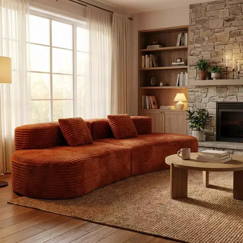 FurnitureR Canapé modulaire en velours côtelé 108,6, Canapé moderne courbé et rembourré avec assise profonde, Canapé lounge confortable à profil bas pour salon et appartement