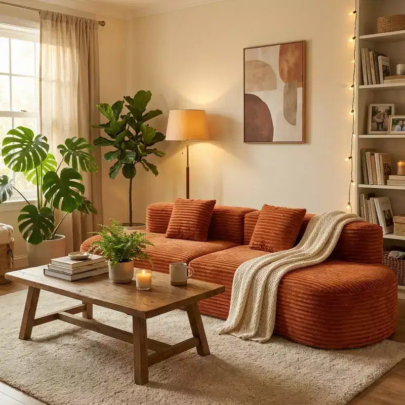 FurnitureR Canapé modulaire en velours côtelé 108,6, Canapé moderne courbé et rembourré avec assise profonde, Canapé lounge confortable à profil bas pour salon et appartement