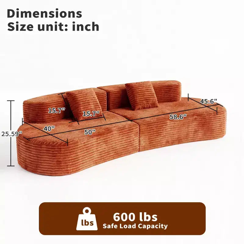 FurnitureR Canapé modulaire en velours côtelé 108,6, Canapé moderne courbé et rembourré avec assise profonde, Canapé lounge confortable à profil bas pour salon et appartement