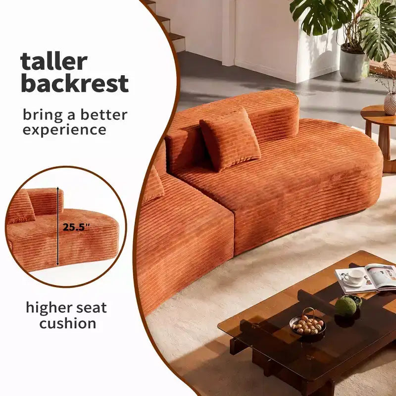 FurnitureR Canapé modulaire en velours côtelé 108,6, Canapé moderne courbé et rembourré avec assise profonde, Canapé lounge confortable à profil bas pour salon et appartement
