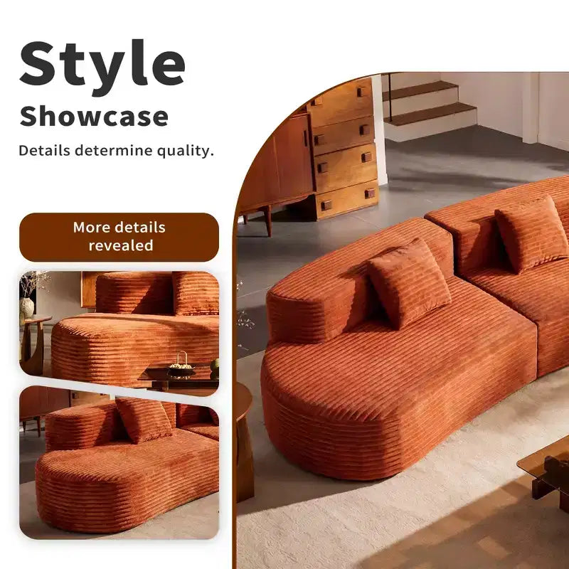 FurnitureR Canapé modulaire en velours côtelé 108,6, Canapé moderne courbé et rembourré avec assise profonde, Canapé lounge confortable à profil bas pour salon et appartement