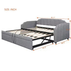 Canapé-lit rembourré ModernLuxe convertible lit simple/king size avec lit gigogne escamotable et ports de chargement USB, tissu en lin, capacité de 180 kg