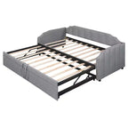 Canapé-lit rembourré ModernLuxe convertible lit simple/king size avec lit gigogne escamotable et ports de chargement USB, tissu en lin, capacité de 180 kg