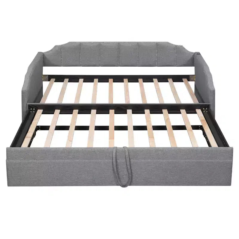 Canapé-lit rembourré ModernLuxe convertible lit simple/king size avec lit gigogne escamotable et ports de chargement USB, tissu en lin, capacité de 180 kg