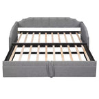 Canapé-lit rembourré ModernLuxe convertible lit simple/king size avec lit gigogne escamotable et ports de chargement USB, tissu en lin, capacité de 180 kg
