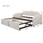 Canapé-lit rembourré ModernLuxe convertible lit simple/king size avec lit gigogne escamotable et ports de chargement USB, tissu en lin, capacité de 180 kg