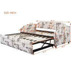 Canapé-lit rembourré ModernLuxe convertible lit simple/king size avec lit gigogne escamotable et ports de chargement USB, tissu en lin, capacité de 180 kg