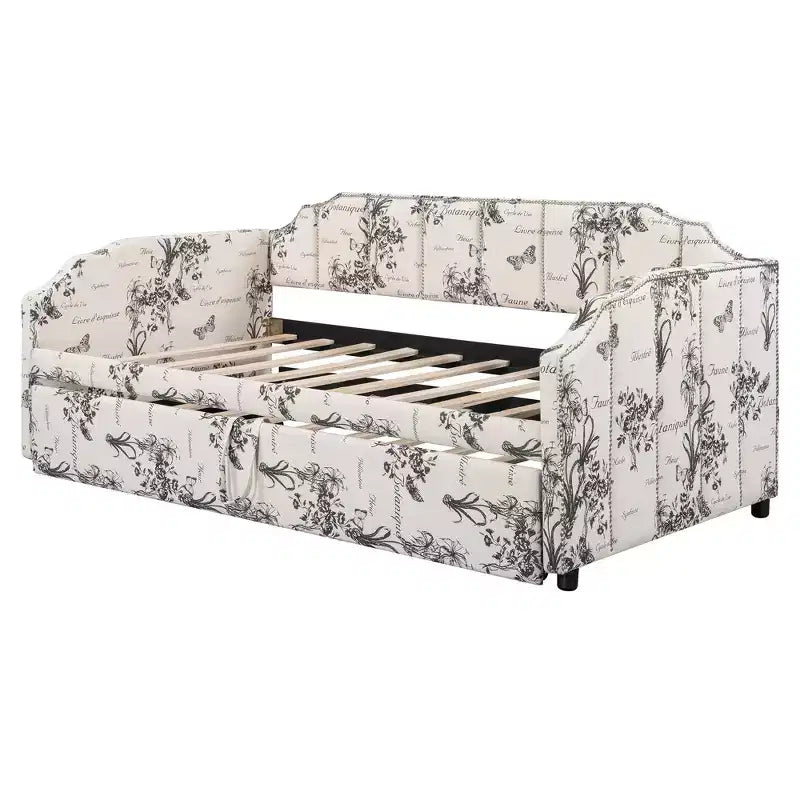 Canapé-lit rembourré ModernLuxe convertible lit simple/king size avec lit gigogne escamotable et ports de chargement USB, tissu en lin, capacité de 180 kg