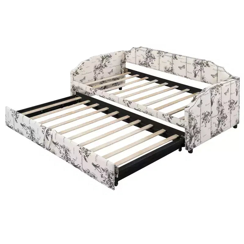 Canapé-lit rembourré ModernLuxe convertible lit simple/king size avec lit gigogne escamotable et ports de chargement USB, tissu en lin, capacité de 180 kg