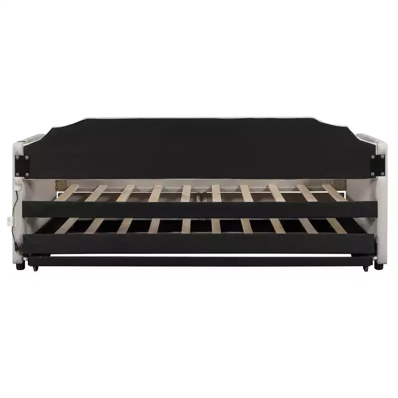 Canapé-lit rembourré ModernLuxe convertible lit simple/king size avec lit gigogne escamotable et ports de chargement USB, tissu en lin, capacité de 180 kg