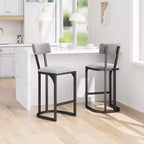 Set of 2 Suede Counter Height Bar Stools with Backrest - Mid-Century Modern Upholstered Stools with U-Shaped Metal Legs for Kitchen Island