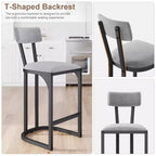 Lot de 2 tabourets de bar à hauteur de comptoir en suède avec dossier - Tabourets rembourrés de style moderne du milieu du siècle avec pieds en métal en forme de U pour îlot de cuisine