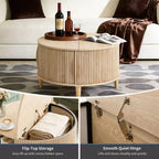 Table basse ronde JIONJOY avec plateau relevable et rangement, table d'appoint moderne de style rustique en bois naturel pour salon, petits espaces