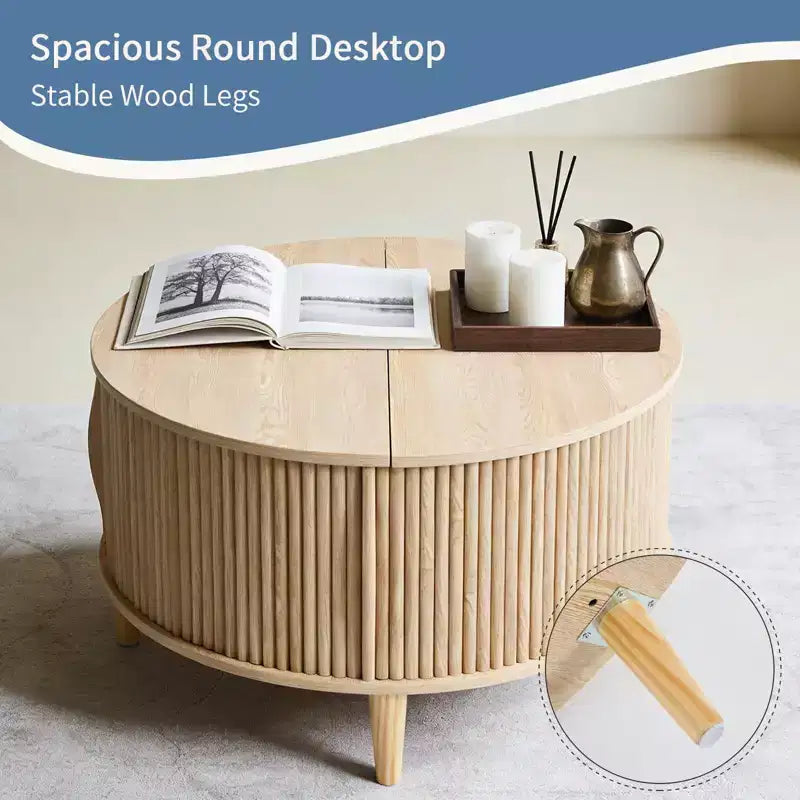 Table basse ronde JIONJOY avec plateau relevable et rangement, table d'appoint moderne de style rustique en bois naturel pour salon, petits espaces