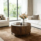 Table basse ronde JIONJOY avec plateau relevable et rangement, table d'appoint moderne de style rustique en bois naturel pour salon, petits espaces