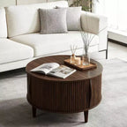 Table basse ronde JIONJOY avec plateau relevable et rangement, table d'appoint moderne de style rustique en bois naturel pour salon, petits espaces