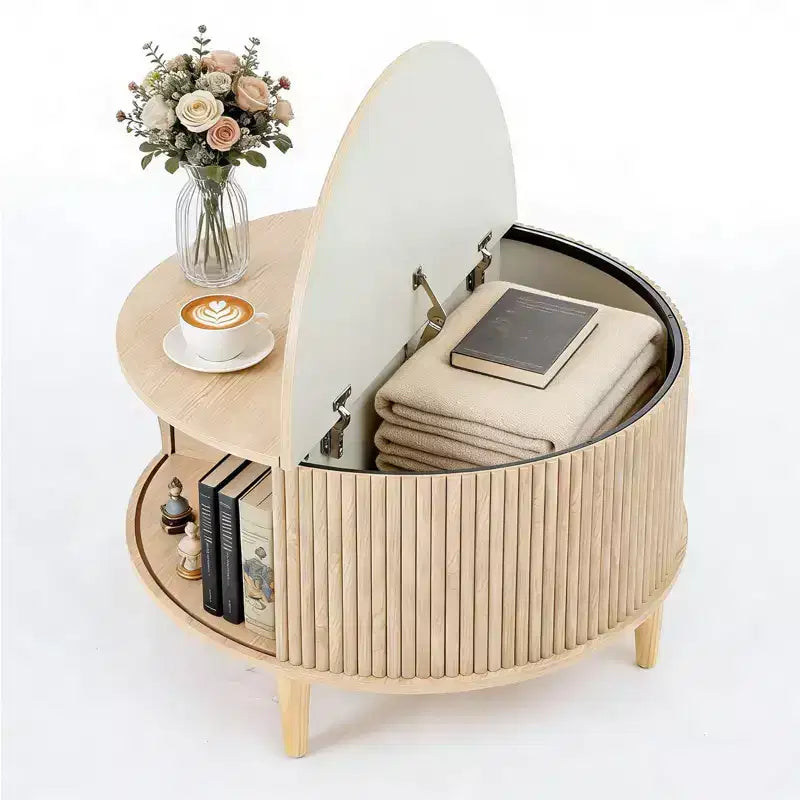 Table basse ronde JIONJOY avec plateau relevable et rangement, table d'appoint moderne de style rustique en bois naturel pour salon, petits espaces