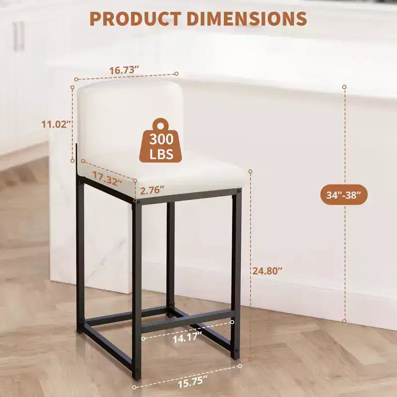 Lot de 2 tabourets de bar modernes en similicuir, hauteur comptoir avec dossier ergonomique et repose-pieds stable pour îlot de cuisine et pub