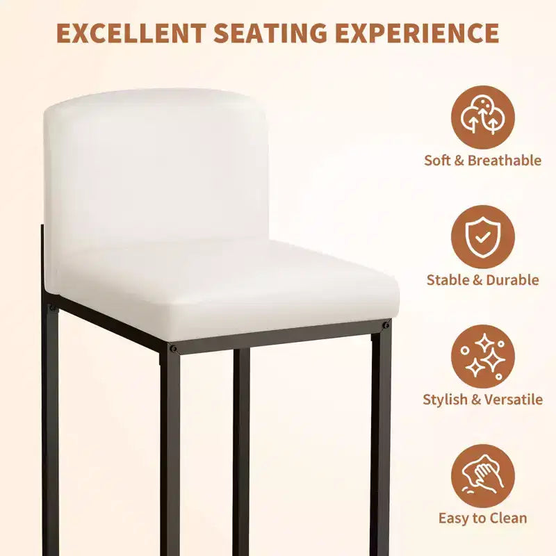 Lot de 2 tabourets de bar modernes en similicuir, hauteur comptoir avec dossier ergonomique et repose-pieds stable pour îlot de cuisine et pub