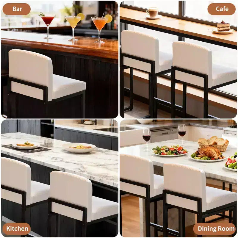 Lot de 2 tabourets de bar modernes en similicuir, hauteur comptoir avec dossier ergonomique et repose-pieds stable pour îlot de cuisine et pub