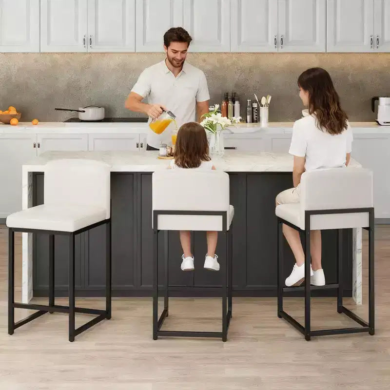 Lot de 2 tabourets de bar modernes en similicuir, hauteur comptoir avec dossier ergonomique et repose-pieds stable pour îlot de cuisine et pub