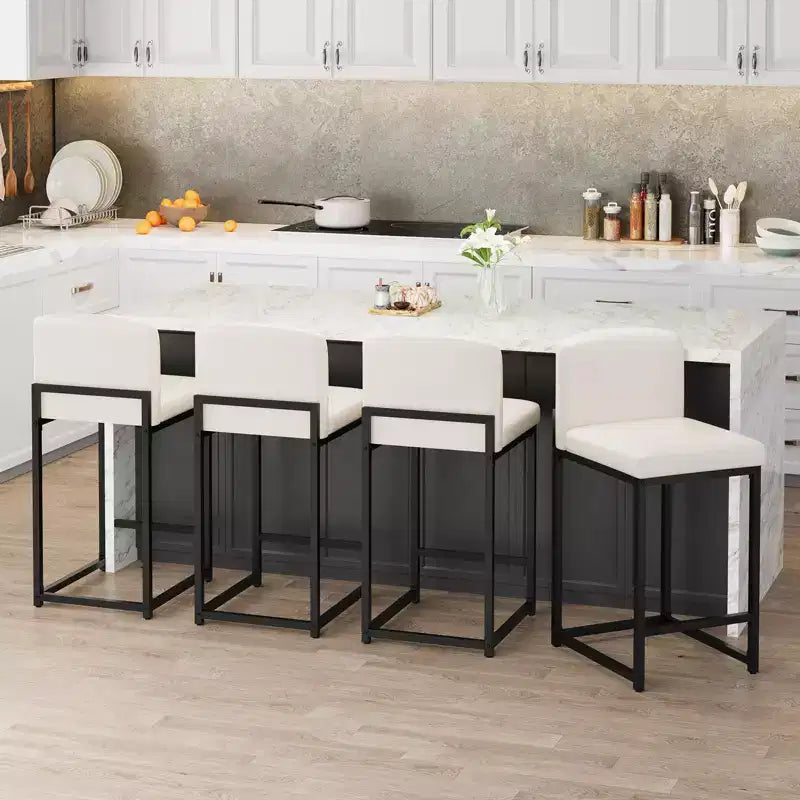 Lot de 2 tabourets de bar modernes en similicuir, hauteur comptoir avec dossier ergonomique et repose-pieds stable pour îlot de cuisine et pub