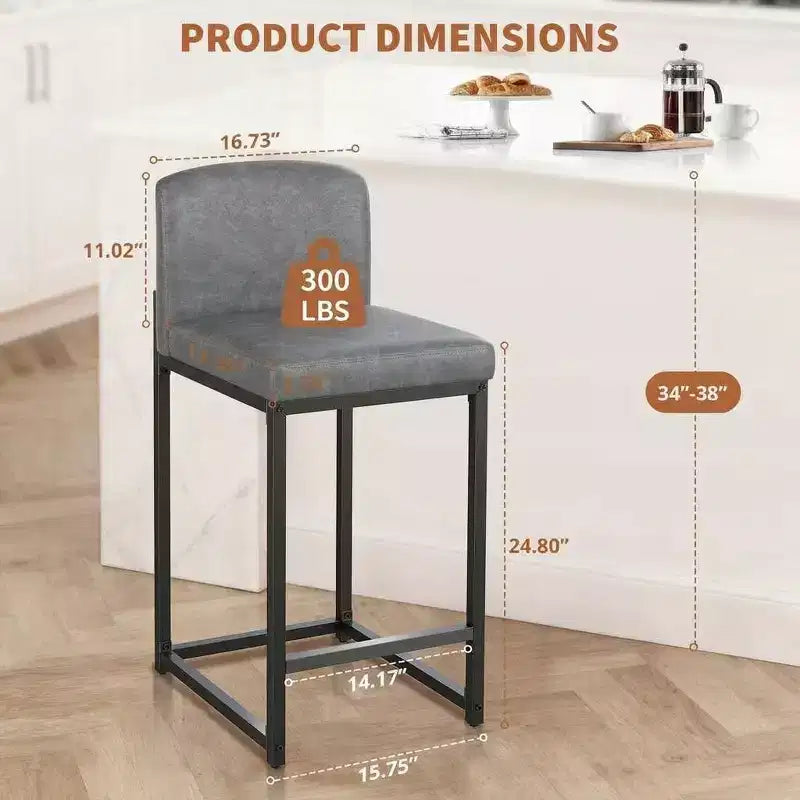 Lot de 2 tabourets de bar modernes en similicuir, hauteur comptoir avec dossier ergonomique et repose-pieds stable pour îlot de cuisine et pub