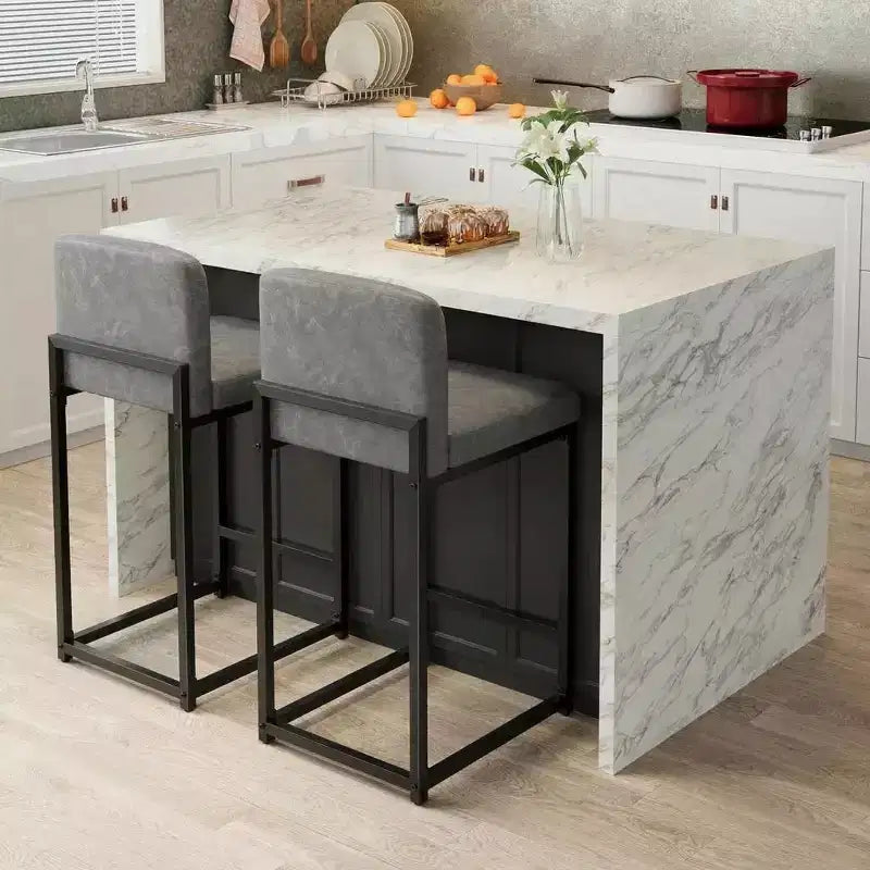Lot de 2 tabourets de bar modernes en similicuir, hauteur comptoir avec dossier ergonomique et repose-pieds stable pour îlot de cuisine et pub