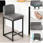 Lot de 2 tabourets de bar modernes en similicuir, hauteur comptoir avec dossier ergonomique et repose-pieds stable pour îlot de cuisine et pub