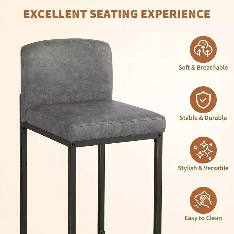 Lot de 2 tabourets de bar modernes en similicuir, hauteur comptoir avec dossier ergonomique et repose-pieds stable pour îlot de cuisine et pub