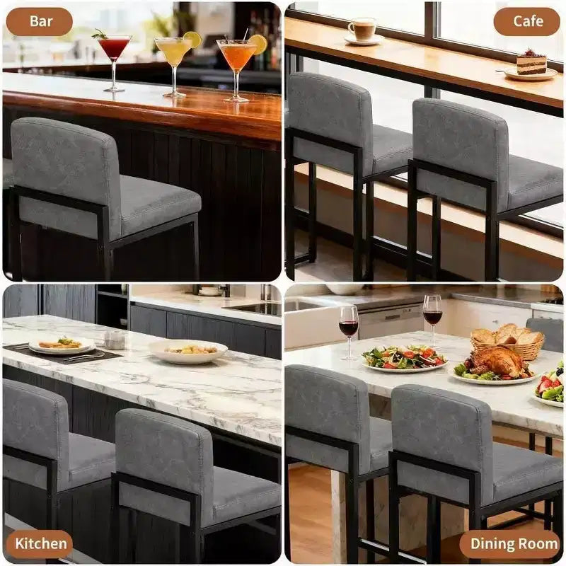 Lot de 2 tabourets de bar modernes en similicuir, hauteur comptoir avec dossier ergonomique et repose-pieds stable pour îlot de cuisine et pub