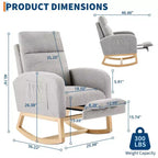 Fauteuil à bascule de puériculture avec repose-pieds et pochette latérale, fauteuil inclinable et coulissant en tissu confortable avec pieds en bois massif pour maman et bébé