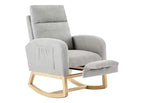 Fauteuil à bascule de puériculture avec repose-pieds et pochette latérale, fauteuil inclinable et coulissant en tissu confortable avec pieds en bois massif pour maman et bébé