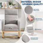 Fauteuil à bascule de puériculture avec repose-pieds et pochette latérale, fauteuil inclinable et coulissant en tissu confortable avec pieds en bois massif pour maman et bébé