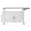 sumyeg Foldable Outdoor Kitchen Island Cart with Stainless Steel Top, Fir Wood Prep Station with Adjustable Shelf, Lockable Wheels, White