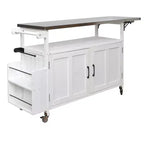 sumyeg Desserte d'extérieur pliable avec plateau en acier inoxydable, station de préparation en bois de sapin avec étagère réglable, roues verrouillables, blanc