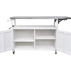 sumyeg Desserte d'extérieur pliable avec plateau en acier inoxydable, station de préparation en bois de sapin avec étagère réglable, roues verrouillables, blanc