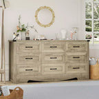 Commode 59 po de large à 9 tiroirs, commode de chambre en bois de style Mid-Century Modern Farmhouse, meuble de rangement robuste avec dispositif anti-basculement