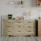 Commode 59 po de large à 9 tiroirs, commode de chambre en bois de style Mid-Century Modern Farmhouse, meuble de rangement robuste avec dispositif anti-basculement