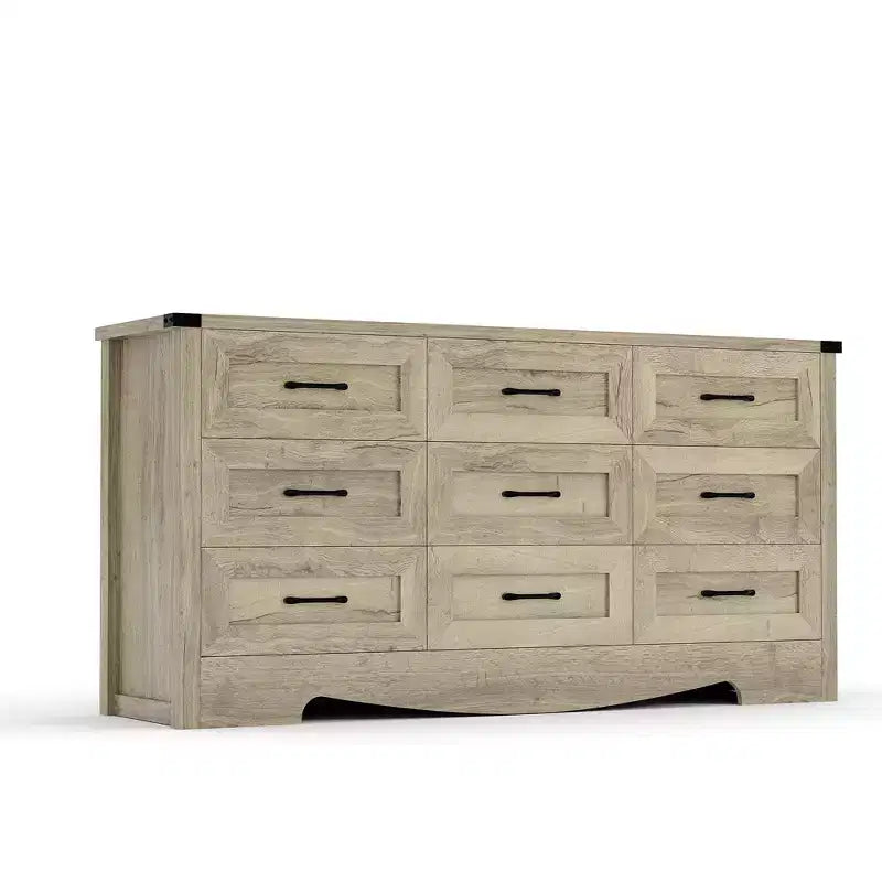 59 Wide 9-Drawer Dresser, Mid-Century Modern Farmhouse Wooden Chest of Drawers for Bedroom, Sturdy Storage Cabinet with Anti-Tip Kit