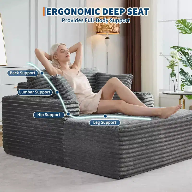 Chauffeuse moderne en velours côtelé de 152 cm avec ports USB et porte-gobelets, canapé inclinable avec coussins pour salon, appartement et bureau