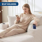 Chauffeuse moderne en velours côtelé de 152 cm avec ports USB et porte-gobelets, canapé inclinable avec coussins pour salon, appartement et bureau