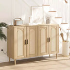 Buffet console en rotin bohème avec prise de courant, meuble de rangement à 4 portes avec étagères réglables pour entrée, couloir, salle à manger, salon